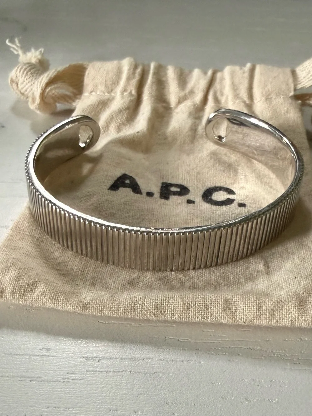 NWOT A.P.C. Silver Ribbed Cuff Bracelet Unisex